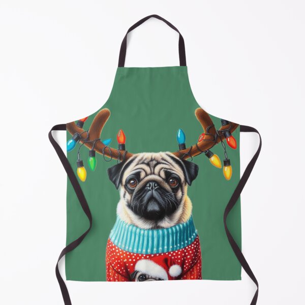 Item preview, Cute Christmas Pug in Antlers and Lights designed and sold by barksandsqueaks.