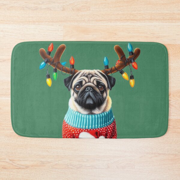 Item preview, Cute Christmas Pug in Antlers and Lights designed and sold by barksandsqueaks.