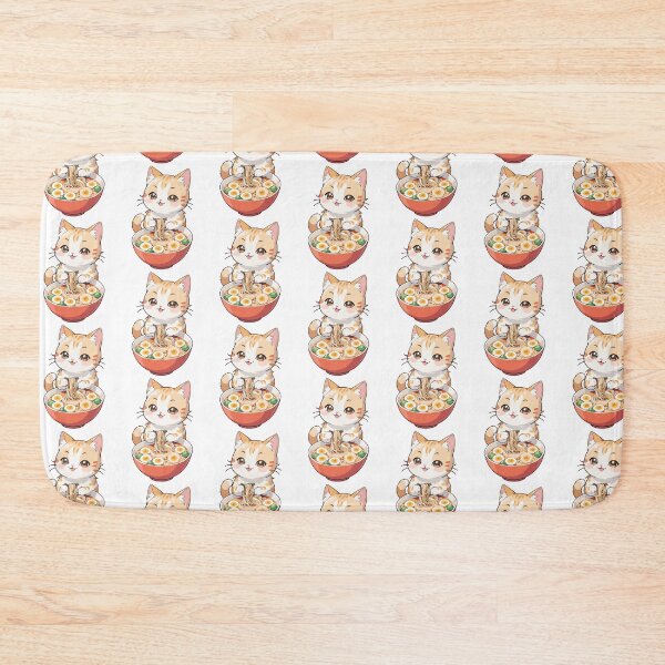 Aperçu de l'œuvre Chat Kawaii mangeant des Ramen créée et vendue par ColorFlick.
