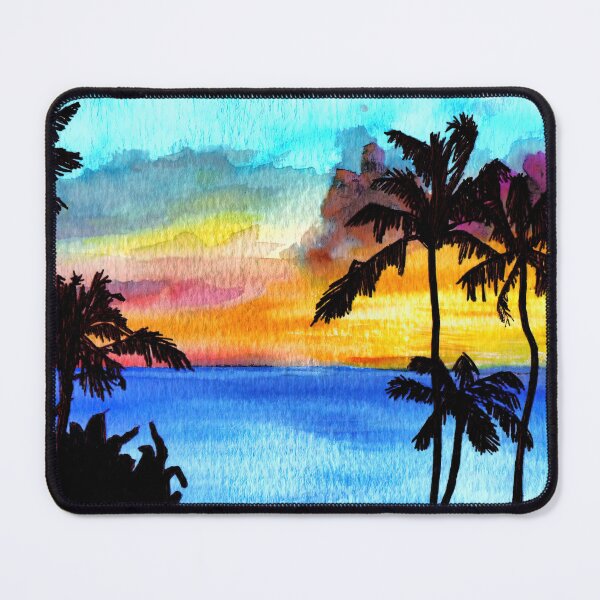 Item preview, watercolor sunset on the sea with palm trees designed and sold by Kikysart.