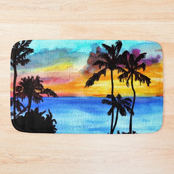 Item preview, watercolor sunset on the sea with palm trees designed and sold by Kikysart.