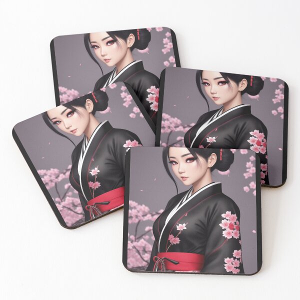 Item preview, kimono black pink floral design wall art designed and sold by Kimono Art  Collection.