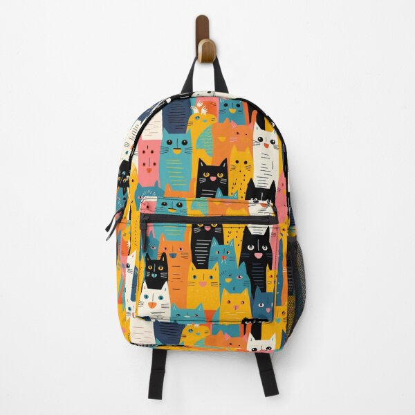 Item preview, Boho cat pattern backpack designed and sold by baggageboutique.