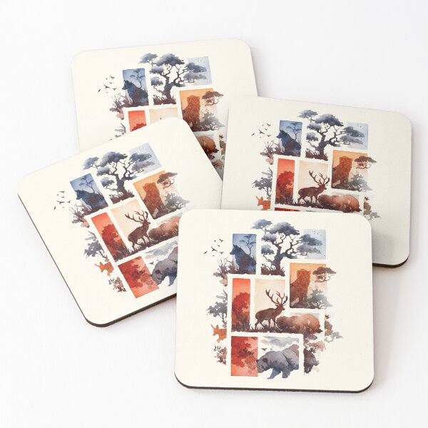 Item preview, Captivating Ukiyoe-Inspired Watercolour Art: Rectangular Animals Delight designed and sold by Doddlaix.
