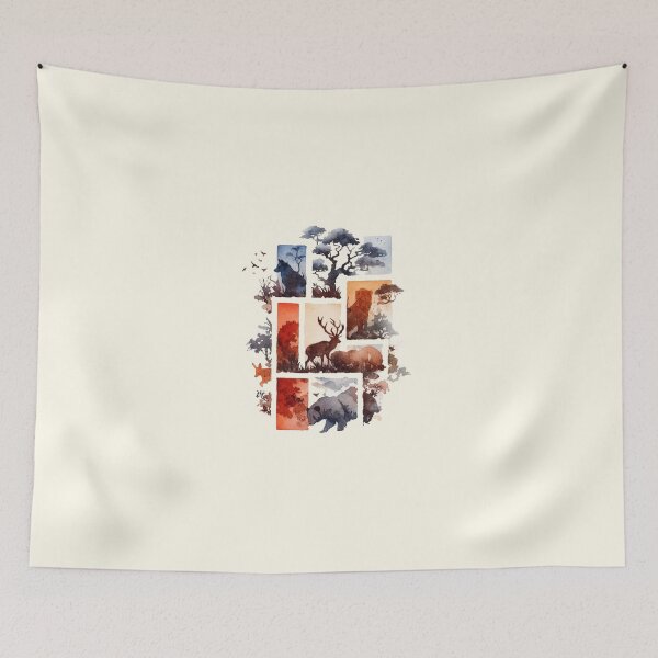 Item preview, Captivating Ukiyoe-Inspired Watercolour Art: Rectangular Animals Delight designed and sold by Doddlaix.