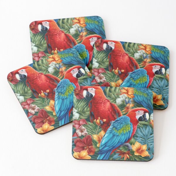 Item preview, Red Macaws and Hibiscus Flowers designed and sold by pinkal.