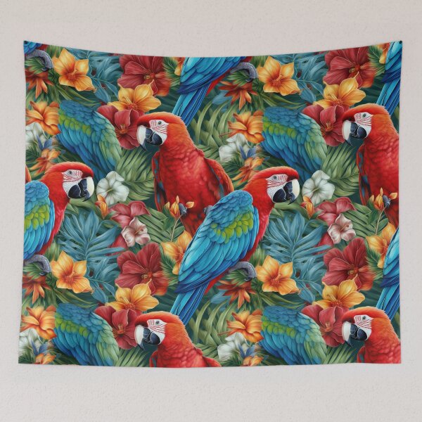 Item preview, Red Macaws and Hibiscus Flowers designed and sold by pinkal.