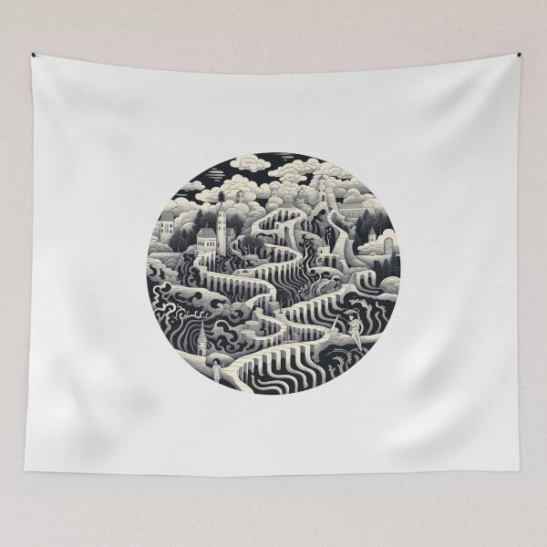 Item preview, M.C. Escher Style Village Scene designed and sold by ReverseBleach.