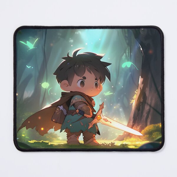Item preview, Small anime boy with sword in magical forest art designed and sold by TheArtistOf2022.