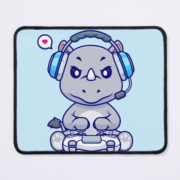 Item preview, Title: "Cute Rhino Gaming Cartoon Vector Icon Illustration" designed and sold by hjian8219.