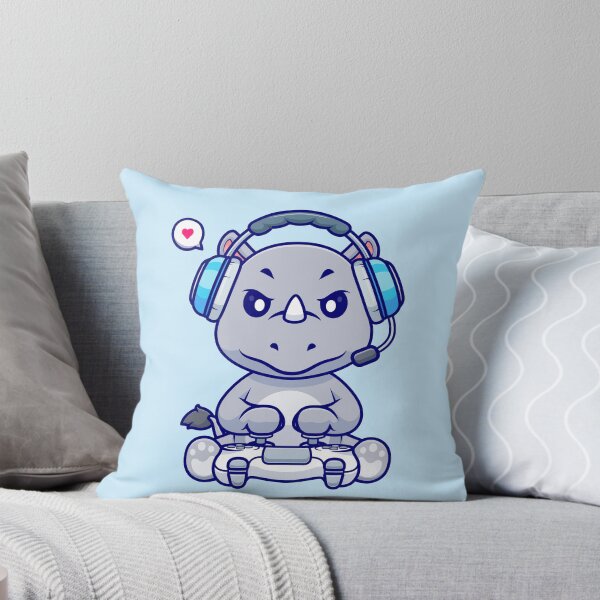 Item preview, Title: "Cute Rhino Gaming Cartoon Vector Icon Illustration" designed and sold by hjian8219.