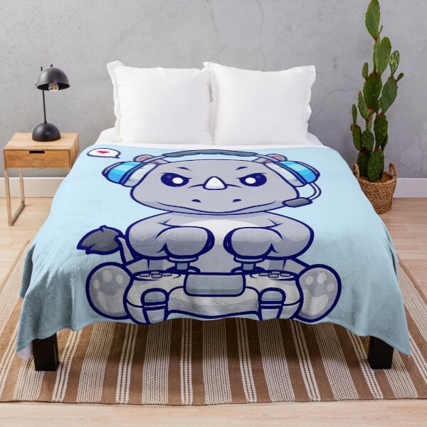 Item preview, Title: "Cute Rhino Gaming Cartoon Vector Icon Illustration" designed and sold by hjian8219.