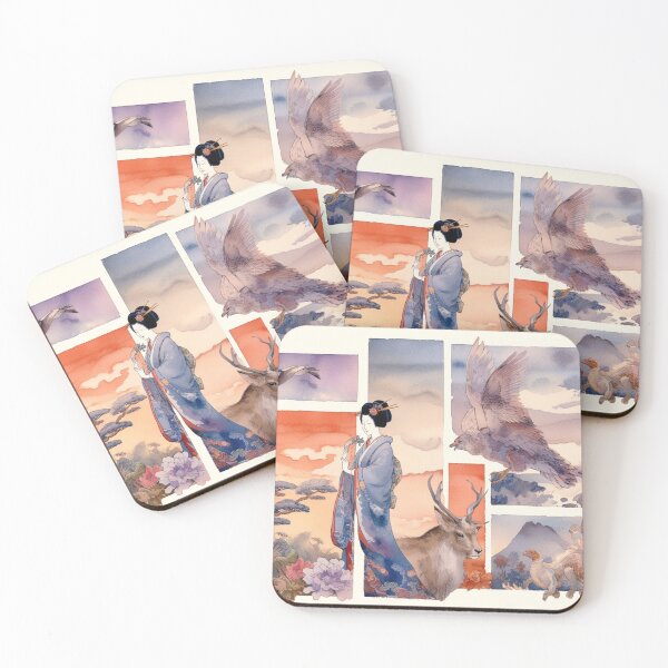 Item preview, Ukiyoe Elegance: Rectangular Animal Watercolour Art Unleashed designed and sold by Doddlaix.