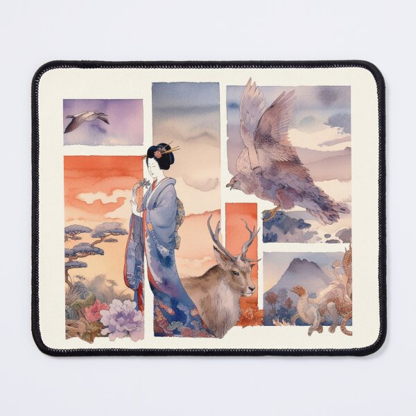 Item preview, Ukiyoe Elegance: Rectangular Animal Watercolour Art Unleashed designed and sold by Doddlaix.