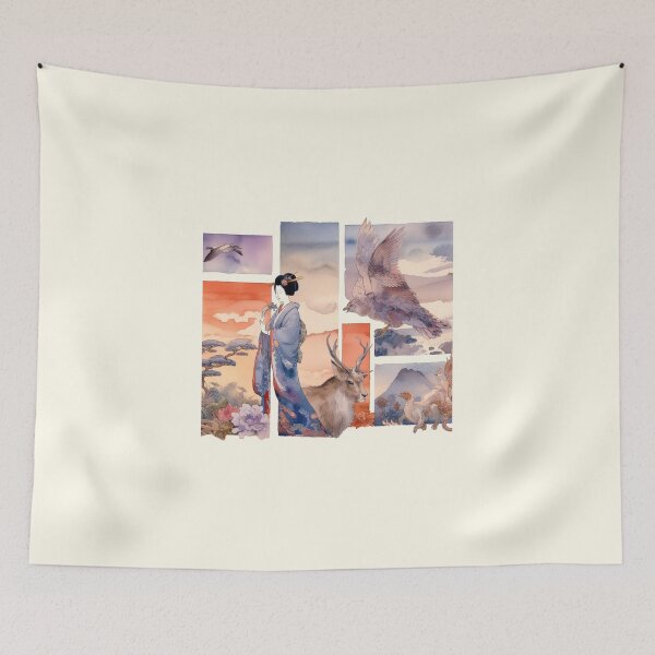 Item preview, Ukiyoe Elegance: Rectangular Animal Watercolour Art Unleashed designed and sold by Doddlaix.