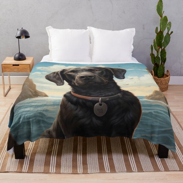 Item preview, black labrador retriever dog on the beach designed and sold by WallyPink.