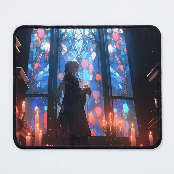 Item preview, Anime religious girl in Cathedral with candles art designed and sold by TheArtistOf2022.