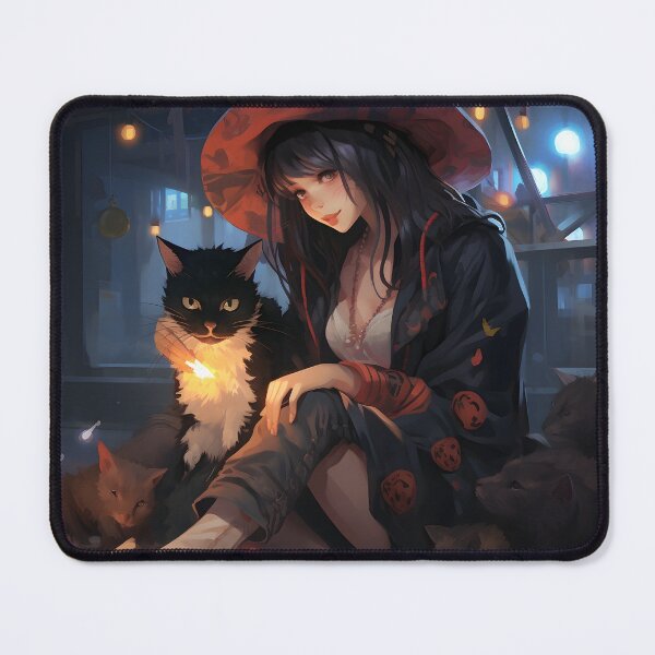 Item preview, Anime witch with cats in an alley art designed and sold by TheArtistOf2022.