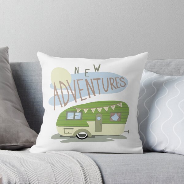 Item preview, New Adventures Welcome Vintage Camper Canned Ham designed and sold by Holly Schindler.
