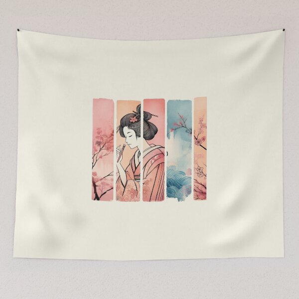 Item preview, Ukiyoe Harmony: Rectangular Geysha Watercolour Delight designed and sold by Doddlaix.