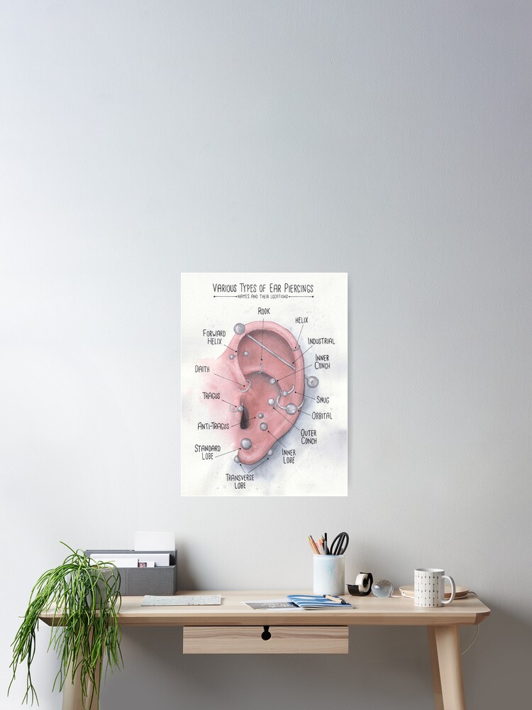 Watercolor Ear Piercing Chart Poster