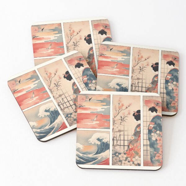 Item preview, Japanese Serenity: Ukiyoe-Inspired Rectangular Watercolour Elegance designed and sold by Doddlaix.