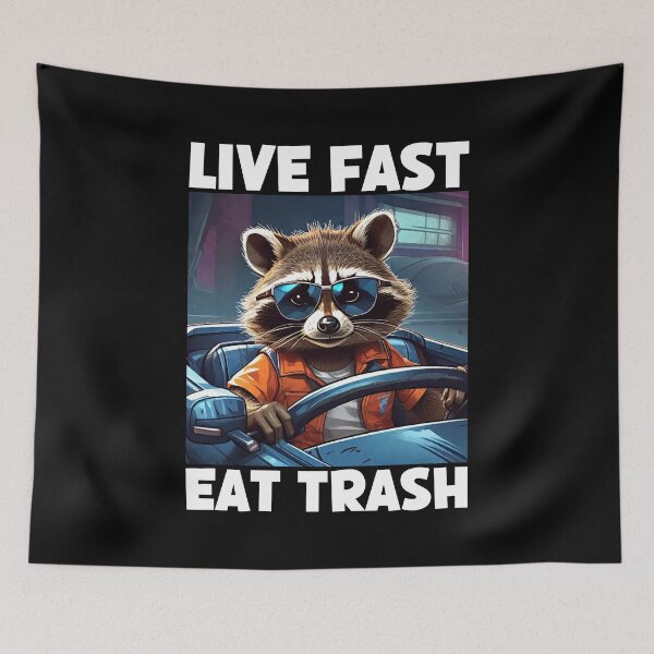 Item preview, Live Fast Eat Trash, Eat Trash Do Crime, Funny Raccoon designed and sold by Porcupine Tees ⭐⭐⭐⭐⭐.