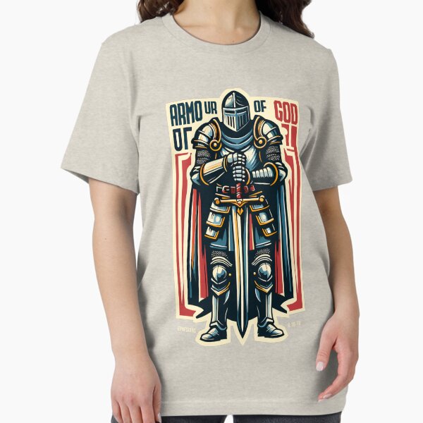 Item preview, Knight in Armor of God Holding Big Sword in Retro Heroic Classic Comic Style for Men Women and Kids designed and sold by SeedtimeApparel.