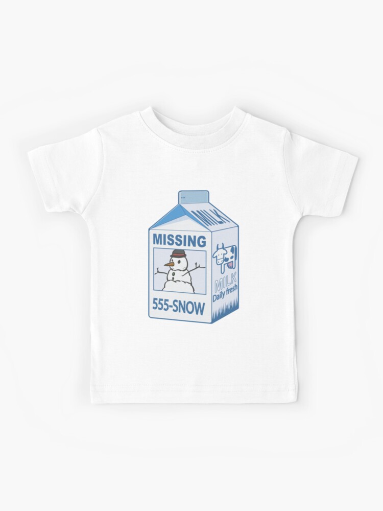 Missing Snow Man On Milk Carton For Kids Kids T Shirt By Manikool Redbubble - blue milk shirt roblox