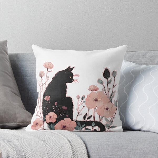 Item preview, Black CAt with Plants and flowers designed and sold by Catophile.