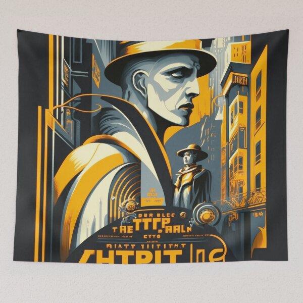Artikelvorschau, Metropole City Futuristisch Gesicht Lichtspiele Film schwarz gelb gold beige entworfen und verkauft von G-M-Designs.