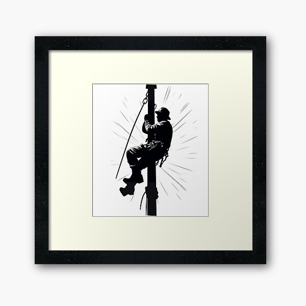 Cool Lineman Silhouette on Utility Poles Framed Art Print
