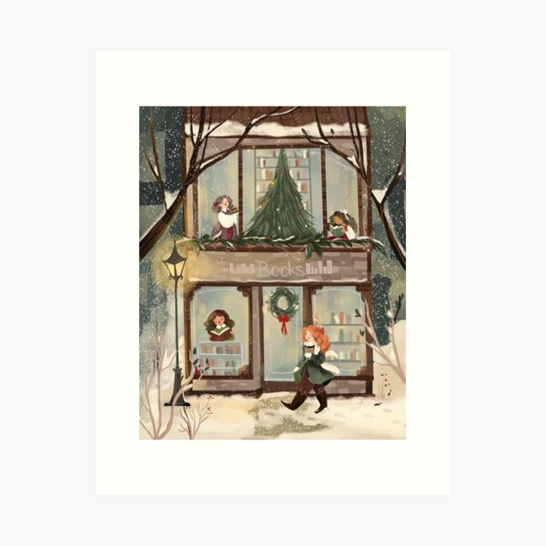 Snowy Bookshop Art Print