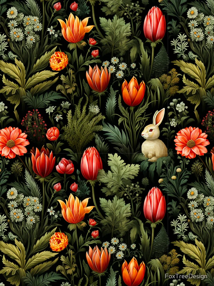 Thumbnail 4 of 4, iPhone Case, A Rabbit In The Garden Dark Floral Print designed and sold by FoxTreeDesign.