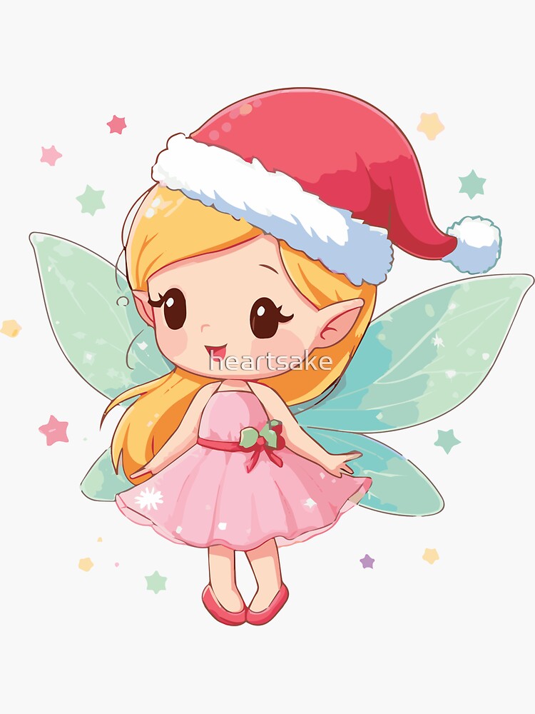 Thumbnail 3 of 3, Sticker, Christmas Fairy with Santa Hat designed and sold by heartsake.