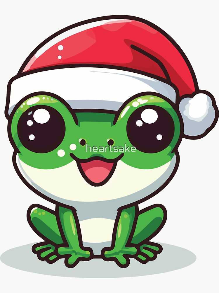 Thumbnail 3 of 3, Sticker, Christmas Frog with Santa Hat designed and sold by heartsake.