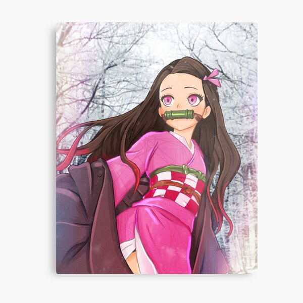 Nezuko - Anime Girl - Beach Waifu - Satin Poster - Original Demon