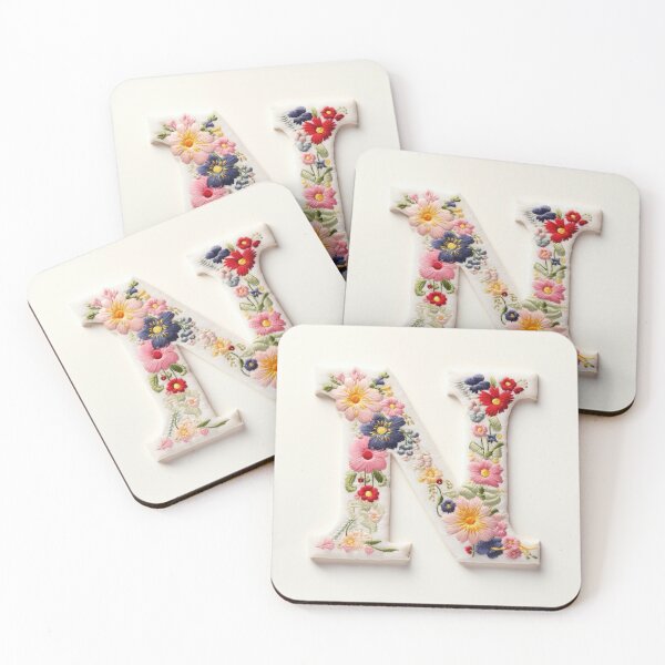 Item preview, Embroidered letter N, cute rustical flowered letter designed and sold by silent-violin.