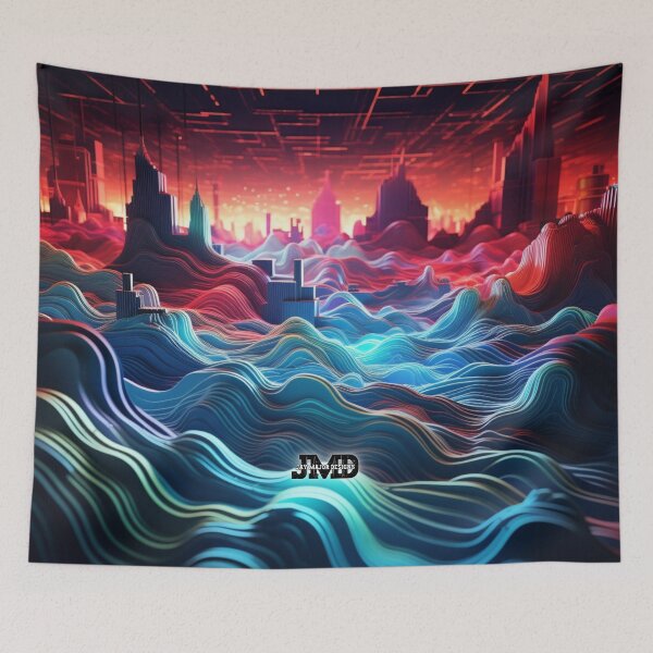 Item preview, Electrifying Neon Waves with City Skyline designed and sold by Jenson Major.