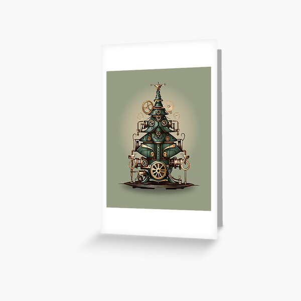 Steampunk Christmas Tree Vintage Retro Style Greeting Card