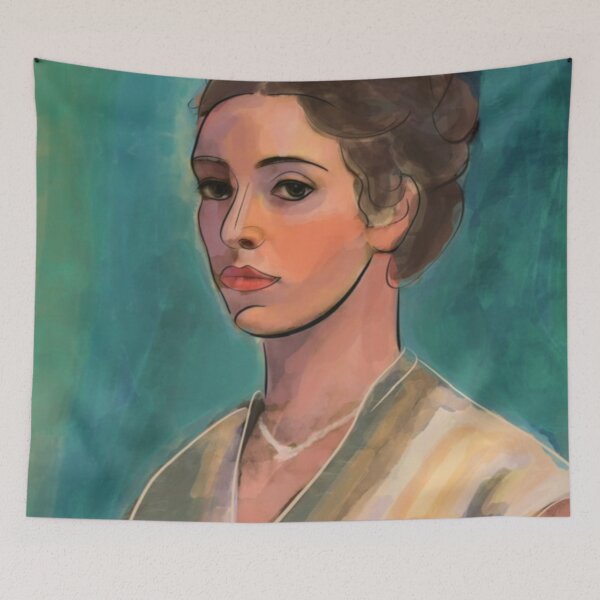 Item preview, "Request" - Digital Sketch featuring Woman's Portrait Blue-Green Background designed and sold by pngrktes-art.