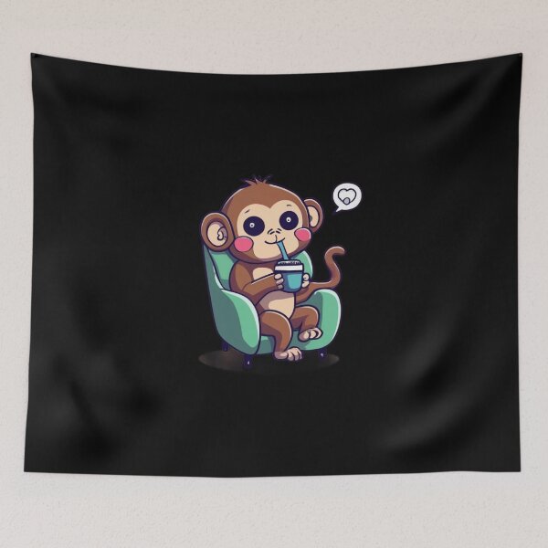 Item preview, Cute Monkey Drinking Coffee, funny gifts for monkey lovers designed and sold by V-Tee.