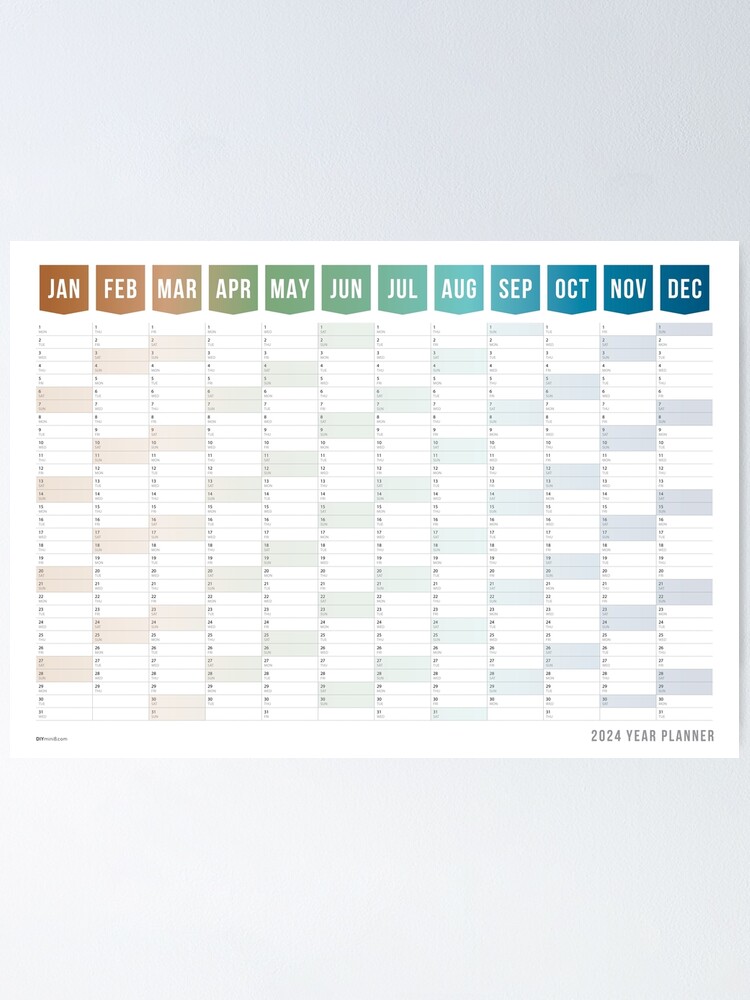 2024 year planner, wall calendar, Earth Tone Poster for Sale by DIYmini