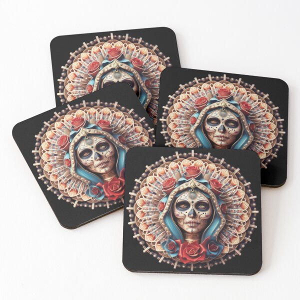 Item preview, Santa Muerte with red roses round shaped designed and sold by QvDesigns.