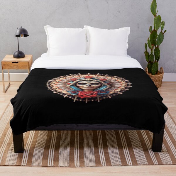 Aperçu de l'œuvre Santa Muerte avec des roses rouges de forme ronde créée et vendue par QvDesigns.