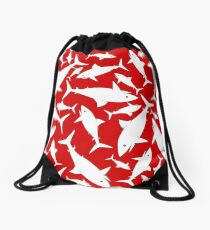 Shark Pattern Red Drawstring Bag