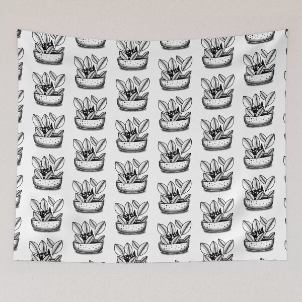 Item preview, Tattoo style cat watching you through indoor plants designed and sold by jazzydevil.