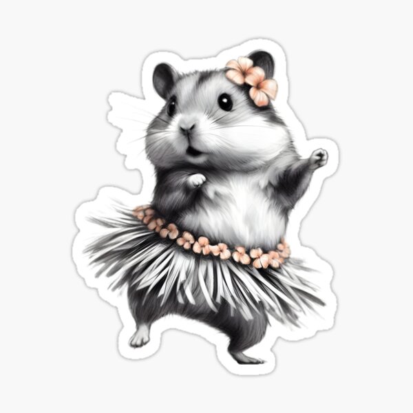Dancing hula hamster in Hawaii with hibiscus Sticker