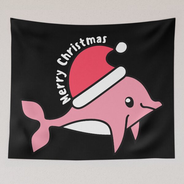 Item preview, river pink dolphin wearing a santa hat and surrounded by ornament lights designed and sold by The  Knick Knack Nook.