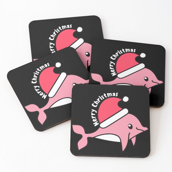 Item preview, river pink dolphin wearing a santa hat and surrounded by ornament lights designed and sold by The  Knick Knack Nook.